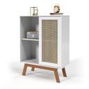 Ver imagem 1 de Balcão Alto Aparador Buffet com Porta de Correr Rattan Pés em Madeira Branco