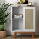 Ver imagem 2 de Balcão Alto Aparador Buffet com Porta de Correr Rattan Pés em Madeira Branco