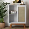 Balcão Alto Aparador Buffet com Porta de Correr Rattan Pés em Madeira Branco - 2