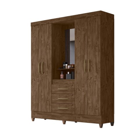 Guarda Roupa 4 Portas com Espelho Capri Castanho Wood 831331 Moval