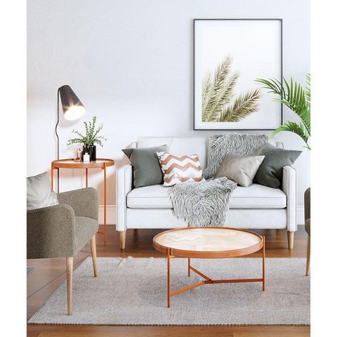 Mesa de Centro Ambiente Aqua Pequena com Vidro Off White Cobre - Imcal