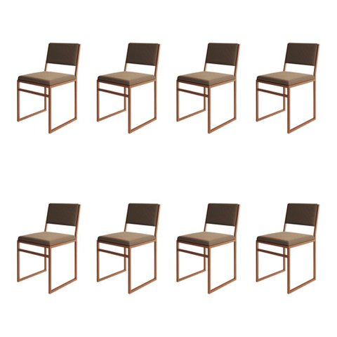 Kit 8 Cadeiras Industrial Isa Veludo Marrom Base Cobre para Mesa Sala Cozinha - Cobre/marrom
