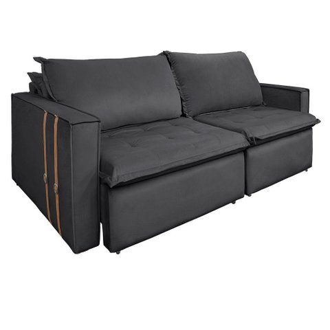 Sofá Retrátil Reclinável 3 Lugares 230 Cm México Veludo Grafite K01 - D'Rossi