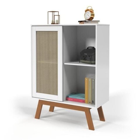 Mesa de Cabeceira Alta Rattan Mdf Branco Ofertamo Quarto