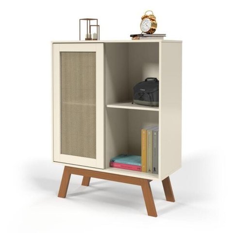 Mesa de Cabeceira Alta Rattan Mdf Off White Ofertamo Quarto