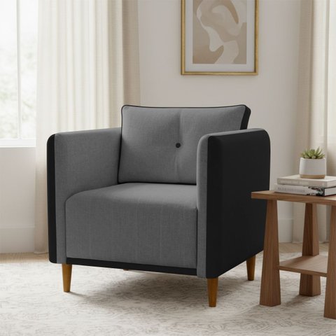 Poltrona Decorativa Aviv para Sala Escritório Recepção Luxo Linho Premium Easy Clean Corino Premium