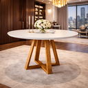 Ver imagem 3 de Mesa Redonda Sala de Jantar 4 Lugares Madeira Maciça Off White Pérola Pequena Compacta
