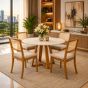 Ver imagem 4 de Mesa Redonda Sala de Jantar 4 Lugares Madeira Maciça Off White Pérola Pequena Compacta