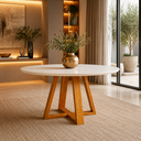 Ver imagem 1 de Mesa Redonda Sala de Jantar 4 Lugares Madeira Maciça Off White Pérola Pequena Compacta