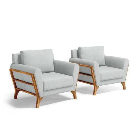 Kit 2 Poltronas Sabrina de Madeira Maciça com Almofada Linho Cinza 407