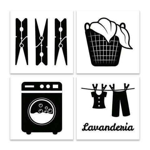 Kit 4 Quadros Decorativos Lavanderia Casa Sala Placas Mdf