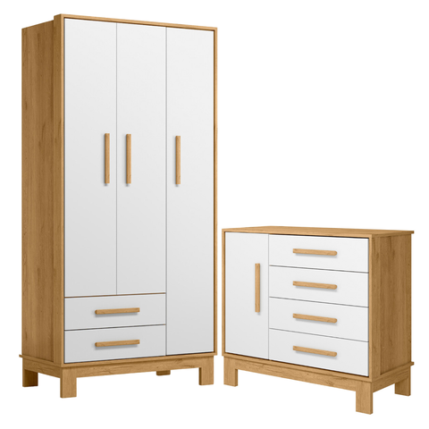 Conjunto de Guarda Roupa e Cômoda Villa Savana 3 Portas