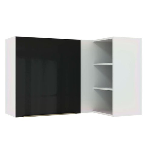 Armário Aéreo de Canto com Adega Acoplada Madesa Lux 1 Porta Branco/Preto Cor:Branco/Preto
