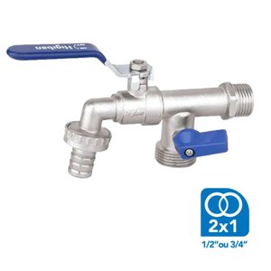 Torneira de Parede com 2 Saídas para Tanque e Máquina de Lavar Linha Jardim Anti Ferrugem 1/2X3/4