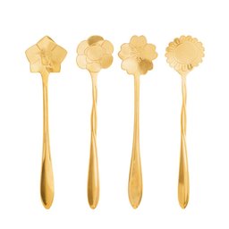 Conjunto de 4 Colheres para Chá Wolff Flores Dourado de Aço Inox - 1