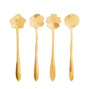 Conjunto de 4 Colheres para Chá Wolff Flores Dourado de Aço Inox