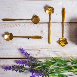 Conjunto de 4 Colheres para Chá Wolff Flores Dourado de Aço Inox - 6