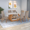 Ver imagem 1 de Conjunto Sala de Jantar Mesa Easy Tower 170x90cm Mdf/vidro com 6 Cadeiras Confort Suede Bege Amendoa