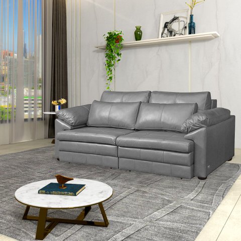 Sofá Decorativo Piece Bipartido Retrátil Sala de Estar 215cm Couro Cinza G58 - Gran Belo