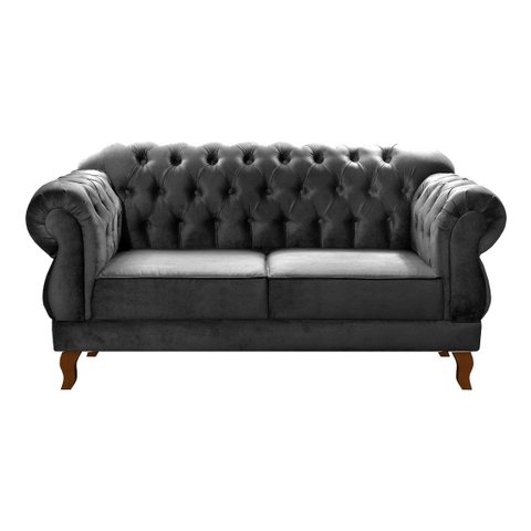 Sofá Chesterfield Capitonê Elisabeth Duquesa 2 Lugares - Suede Cinza Grafite