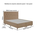 Ver imagem 4 de Kit Cama Box Queen e Cabeceira em Madeira Maciça Estofada com Botões Capitonê Queen Charlotte Bege/Dourado