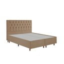 Ver imagem 2 de Kit Cama Box Queen e Cabeceira em Madeira Maciça Estofada com Botões Capitonê Queen Charlotte Bege/Dourado