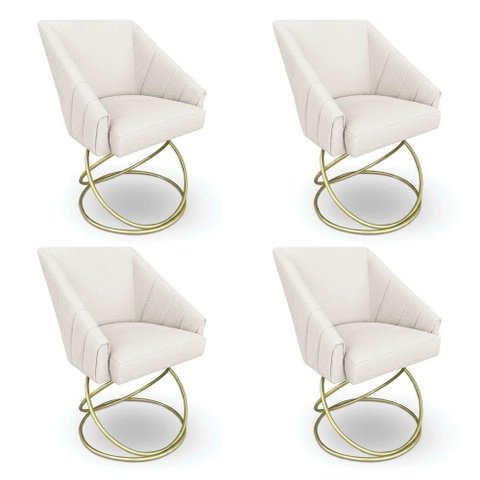 Kit 4 Poltronas Luxo Alana Bouclê Base Luxo Dourado - Pallazio Cor:Bege
