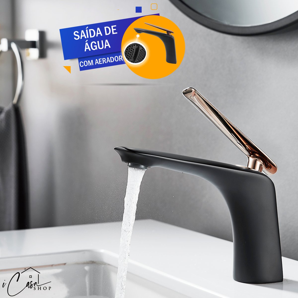 Torneira Banheiro Lavabo Misturador Monocomando Premium (Acqua - Black Rose Gold) - 2