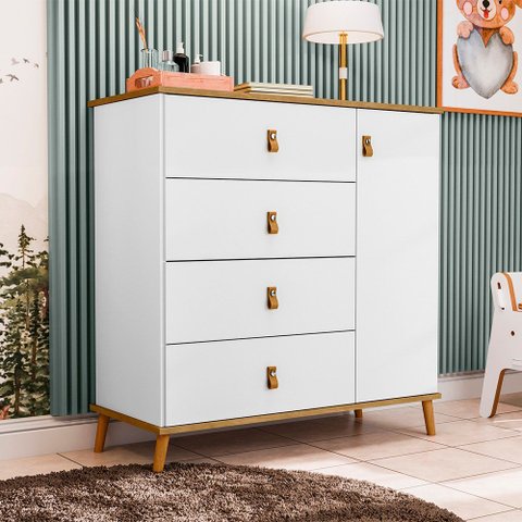 Cômoda Sapateira Jujuba MDF Branco e Nature Organizador Infantil Quarto Criança Moderno Compacto