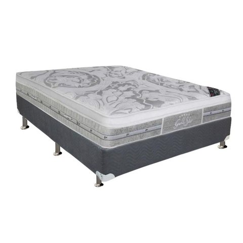 Cama Box Casal: Colchão Molas Ensacadas Castor Pocket Super Luxo Látex Push + Base CRC Suede Cinza(1