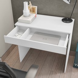 Mesa Para Computador Escrivaninha 1 Gaveta Alexia Branco - AJL Móveis - 3