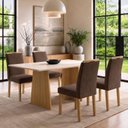 Ver imagem 1 de Conjunto de Sala de Jantar 4 Lugares Retangular Lyra MDF Cinamomo Off White Marrom