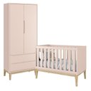 Ver imagem 1 de Jogo de Quarto Classic Guarda Roupa 2 Portas e Berço Rosa Fosco com Pés Madeira Natural - Reller Móv