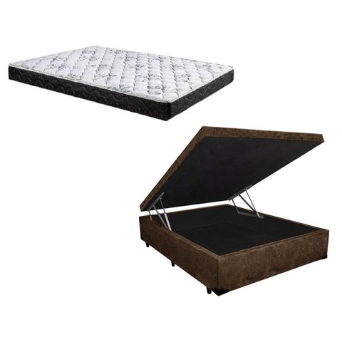 Cama Box Baú Casal Green Marrom Suede + Colchão Espuma D28 138x188x17