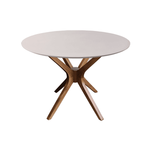 Mesa de Jantar Redonda Gávea Laca Off White com Vidro 90cm Amêndoa