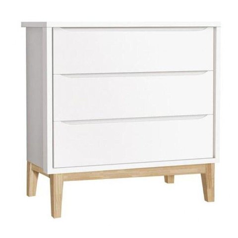 Cômoda Infantil Classic 3 Gavetas Branco Fosco com Pés Madeira Natural - Reller Móveis Branco
