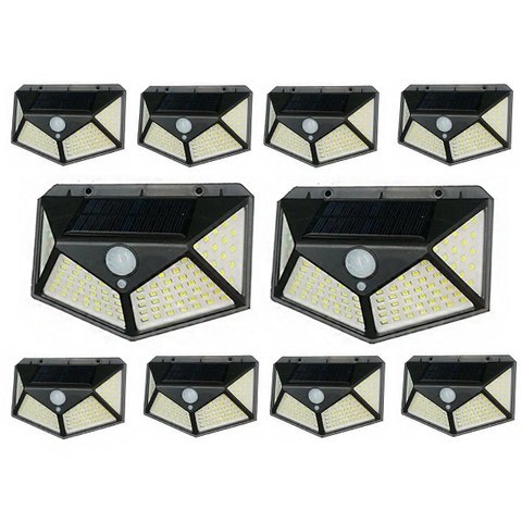 Luminaria Solar Arandela Kit 10 Uni Sensor Presença 3 Funçoes Detecta Movimento Parede Escada Quinta