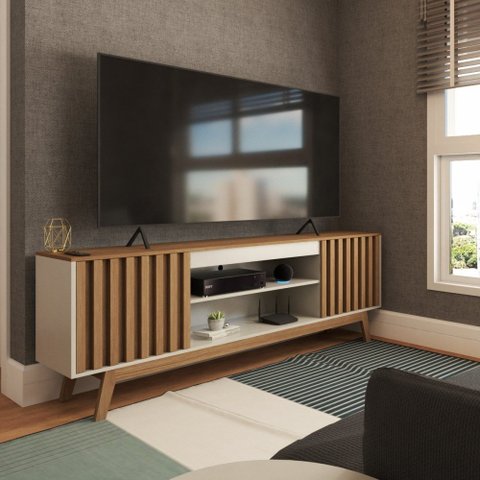 Rack para Tv até 60 Polegadas Ripado Seattle Retrô 2 Portas 1 Prateleira Off White/freijó - Panorama