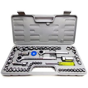 Kit Jogo Chaves Soquete 52 Pecas Ferramentas Maleta Catraca 3/8 1/2 e 1/4 Reversivel Roda Profission