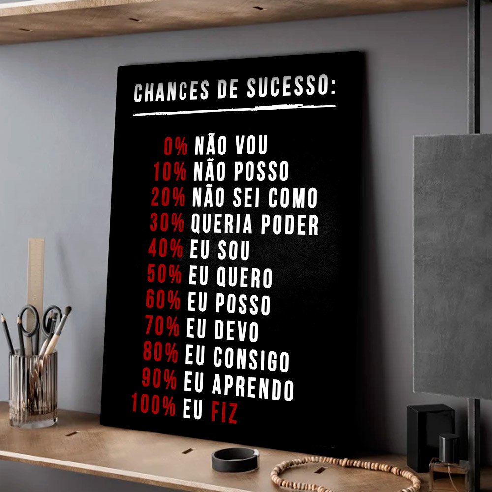 Quadro Decorativo Motivacional Chances de Sucesso em Moldura Caixa TACOLADO PAPEL DE PAREDE Moldura  - 1