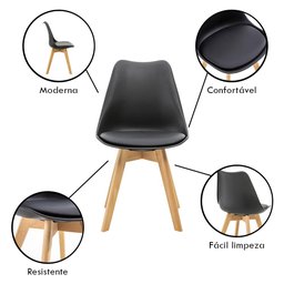 Kit 4 Cadeiras Saarinen Wood com Estofamento Várias Cores - 3
