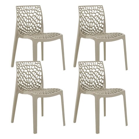Kit 4 Cadeiras Gruvyer Design Cozinha Sala de Estar Jantar - Bege Bege