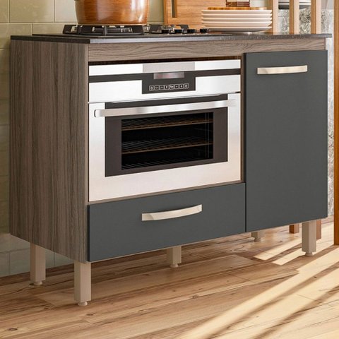 Balcão Cozinha Multiuso para Cooktop Forno ou Microondas Nature/Chumbo