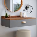 Ver imagem 1 de Penteadeira Gloss para Maquiagem Camarim com 1 Gaveta Puxador Concha Suspensa - Cinza/ Freijó