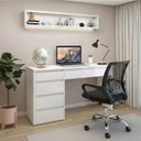 Ver imagem 1 de Conjunto 2 Peças com Escrivaninha 100% MDF Berlim e Cadeira Escritório Diretor Giratória Branco/Preto