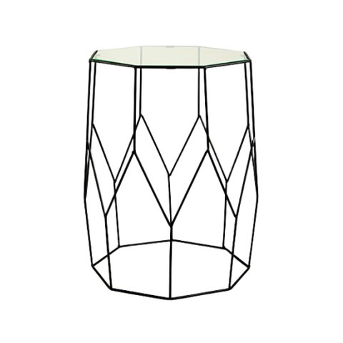 Mesa Lateral Preta em Metal e Vidro - 48cm