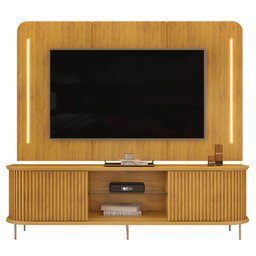 Painel para Tv 75 Pol e Rack Bancada Ripado 218cm World D04 Cedro - Mpozenato - 1