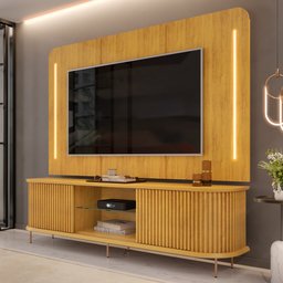 Painel para Tv 75 Pol e Rack Bancada Ripado 218cm World D04 Cedro - Mpozenato - 2