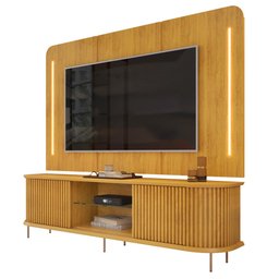 Painel para Tv 75 Pol e Rack Bancada Ripado 218cm World D04 Cedro - Mpozenato - 6