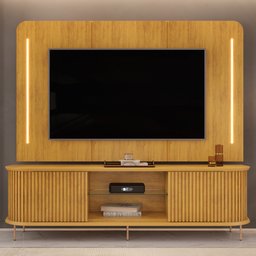 Painel para Tv 75 Pol e Rack Bancada Ripado 218cm World D04 Cedro - Mpozenato - 7